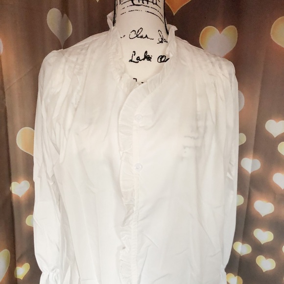 White blouse shirt bell sleeve ruffle button down womens - Picture 4 of 6